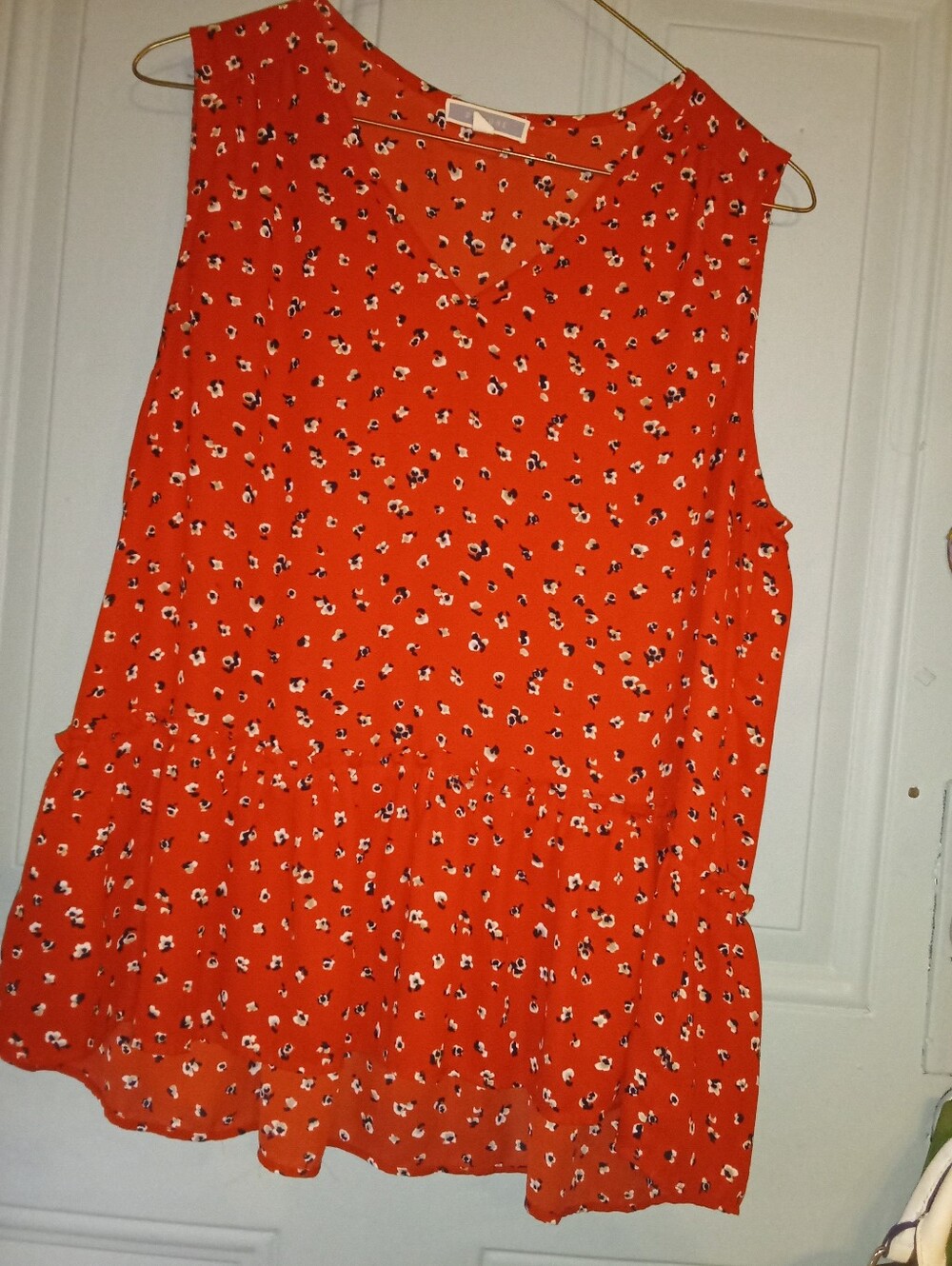 Sleeveless Red Floral Peplum Tank Top